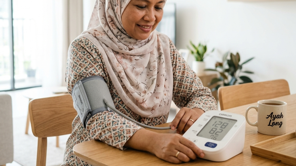 Malaysian adult getting blood pressure checked at pharmacy